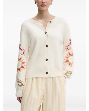 Never Fully Dressed Embroidered Long-Sleeve Cardigan - Natural