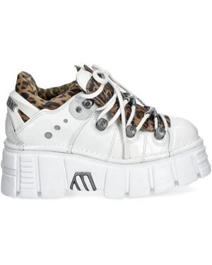 New Rock 60Mm Leopard Platform Trainers - White