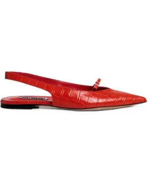 Essentiel Antwerp Klat2 Croc-Effect Slingback Flat Court Shoes - Red