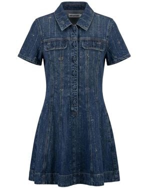 Self-Portrait Embellished Denim Mini Dress - Blue