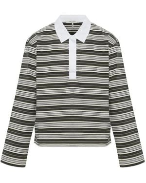 Rag & Bone Striped Long-Sleeve Polo Shirt - Grey