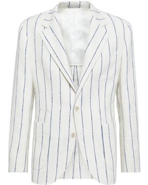 Brunello Cucinelli Pinstriped Linen-blend Single-breasted Blazer - White
