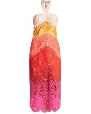 FARM Rio Embroidery-Eyelet Halter-Neck Midi Dress - Red