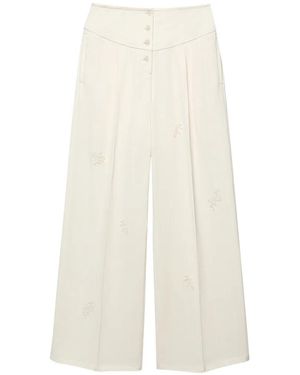 Shanghai Tang Button-Fastening Palazzo Pants - White
