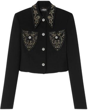 Versace Cropped Jacket With Tailored Fit - Black