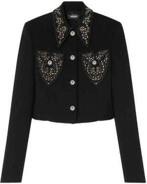 Versace Cropped Jacket With Tailored Fit - Black