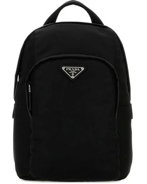 Prada Logo-Plaque Backpack - Black