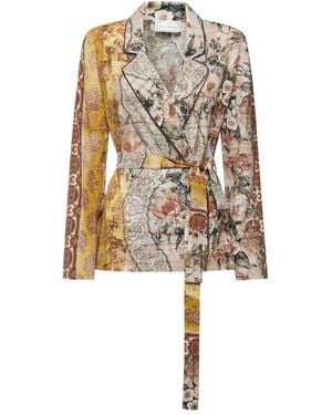 Pierre Louis Mascia Floral-Patchwork Belted Jacket - White