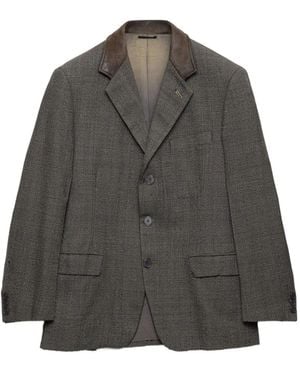Prada Leather-Collar Single-Breasted Blazer - Gray