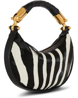 Balmain Perlenverzierte Schultertasche Mit Zebrastreifen - Schwarz