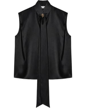 Danamé Bluse Mit Schleifenkragen - Schwarz