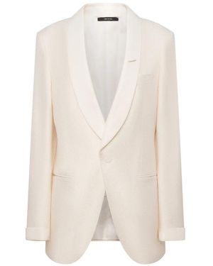 Tom Ford Shawl-Lapel Honeycomb-Textured Jacket - White