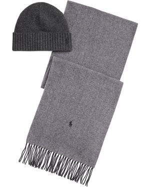Polo Ralph Lauren Herringbone Fringed Scarf Set - Grey