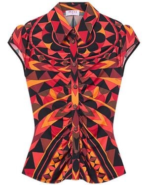 PUCCI Manuba-Print Ruched Blouse - Red