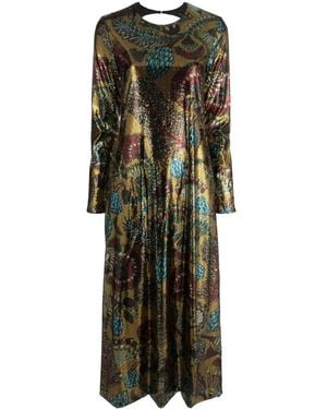 La DoubleJ Swank Sequinned Floral-Print Dress - Green