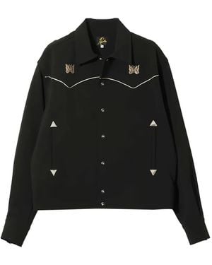Needles Butterfly-Embroidered Piped Jacket - Black
