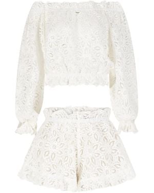Paramidonna Luna Lace-Trimmed Beach Set - White