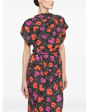 Nissa Floral-Print Belted Shirt - Red