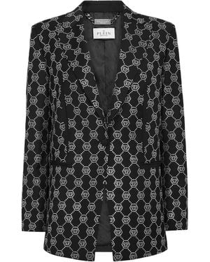 Philipp Plein Monogram-Embellished Wool Blazer - Black