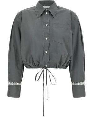 Ganni Lace-Trim Cropped Shirt - Grey