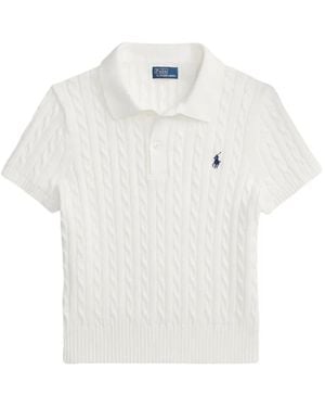 Polo Ralph Lauren Cropped Cable-Knit Polo Shirt - White
