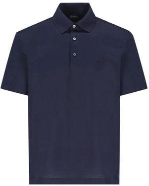 ZEGNA Short-Sleeve Piqué Polo Shirt - Blue