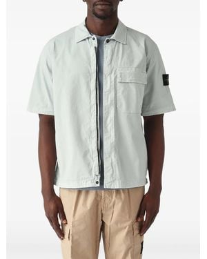 Stone Island Logo-Patch Zip-Up Shirt - Grey