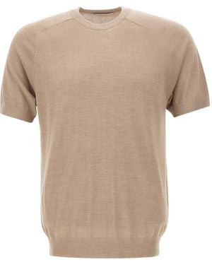 Kangra T-Shirt En Maille Fine À Manches Courtes Et Épaules Selle - Natural