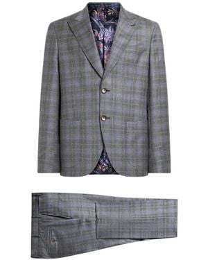 Etro Costume En Laine Et Cachemire À Boutonnage Simple À Motif À Carreaux - Gray