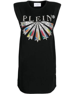 Philipp Plein Embellished Logo-Print T-Shirt Dress - Black