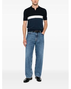 Jeordie's Colour-Block Short-Sleeve V-Neck Cotton Shirt - Blue
