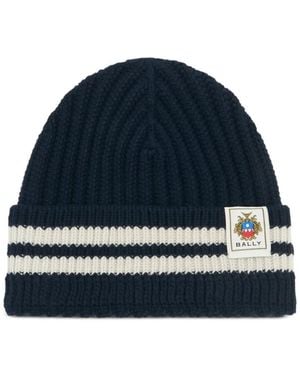 Bally Logo-Patch Striped Beanie - Blue