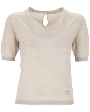 Agnona Keyhole Short-Sleeve Top - White