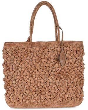 AFAR Floral-Appliqué Tote Bag - Brown