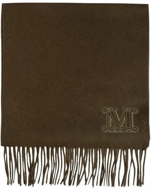 Max Mara Logo-Embroidered Fringed Scarf - Green