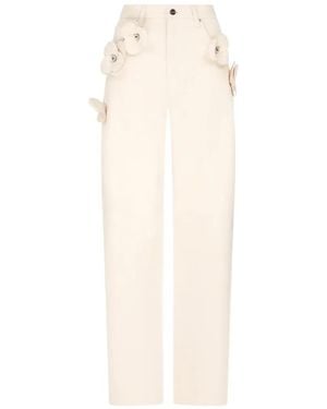 David Koma 3D Flower Cotton Denim Trousers - White