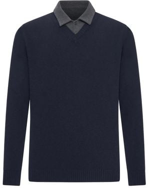 Roberto Collina Contrast-Collar Cotton-Piquet Polo Shirt - Blue