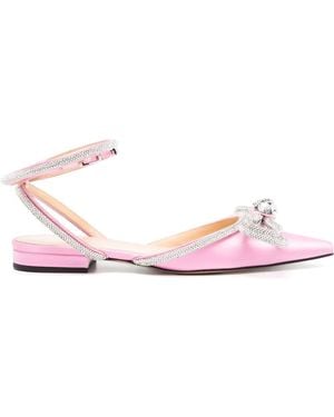 Mach & Mach Double Bow Satin Flat Court Shoes - Pink