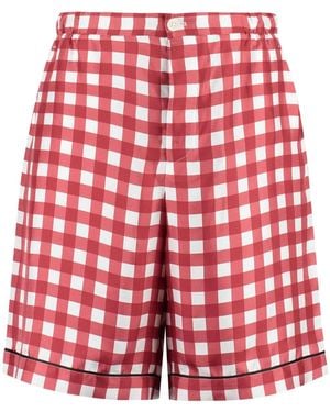 Prada Checked Silk Shorts - Red
