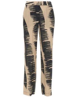 Kaos Brushstroke Print Straight Trousers - Natural
