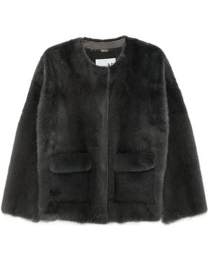 Manzoni 24 Collarless Flap-Pocket Fur Jacket - Black