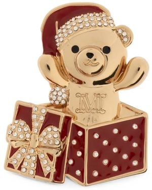 Max Mara Teddy Bear-Shaped Crystal-Embellished Brooch - Metallic