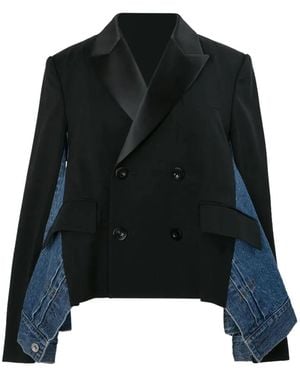 Sacai Double-Breasted Panelled Denim Jacket - Black