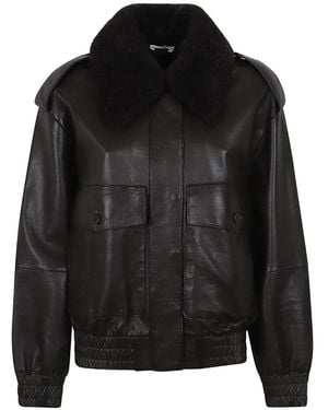 P.A.R.O.S.H. Shearling-Collar Leather Jacket - Black