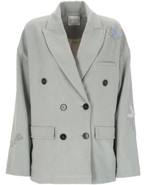 forte_forte Embroidered Double-Breasted Blazer - Grey