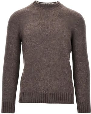 Piacenza Cashmere Crew-Neck Ribbed-Trim Jumper - Brown