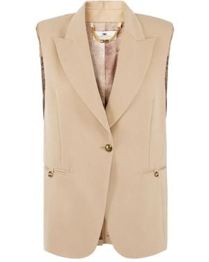 Elisabetta Franchi Embellished-Button Sleeveless Waistcoat - Natural