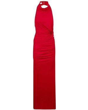 ANDAMANE Ruched Halter-Neck Maxi Dress - Red