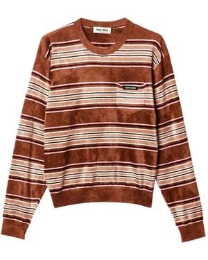 Miu Miu Striped Pocket Knitwear - Brown