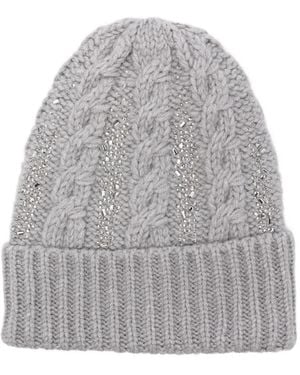 Ermanno Scervino Cable-Knit Crystal-Embellished Beanie - Grey